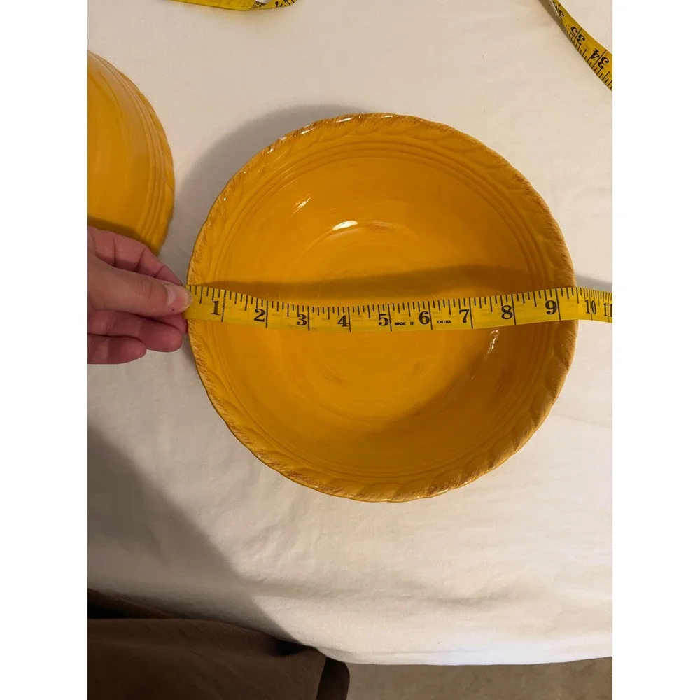 Artimino Tuscan Countryside Yellow Stoneware Bowls Set of 2 Pasta Salad 9.5in